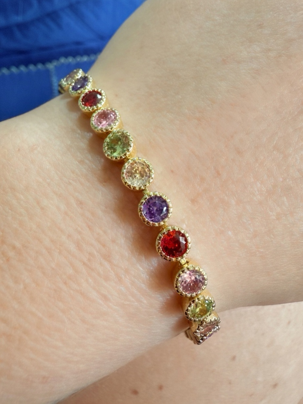 Multicolor Gemstone Gold Plated Tennis Bracelet - Women Jewelry